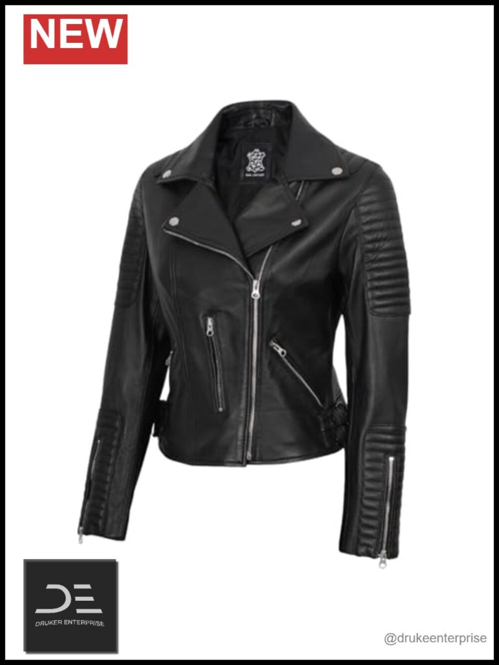 Asymmetrical 100% Lambskin Leather Jacket Women's Moto Style Zip Coat